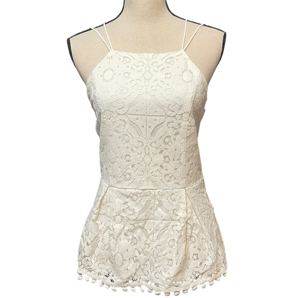 NWT Doe & Rae White Lace Peplum Halter Romantic Feminine Blouse Top Women's S